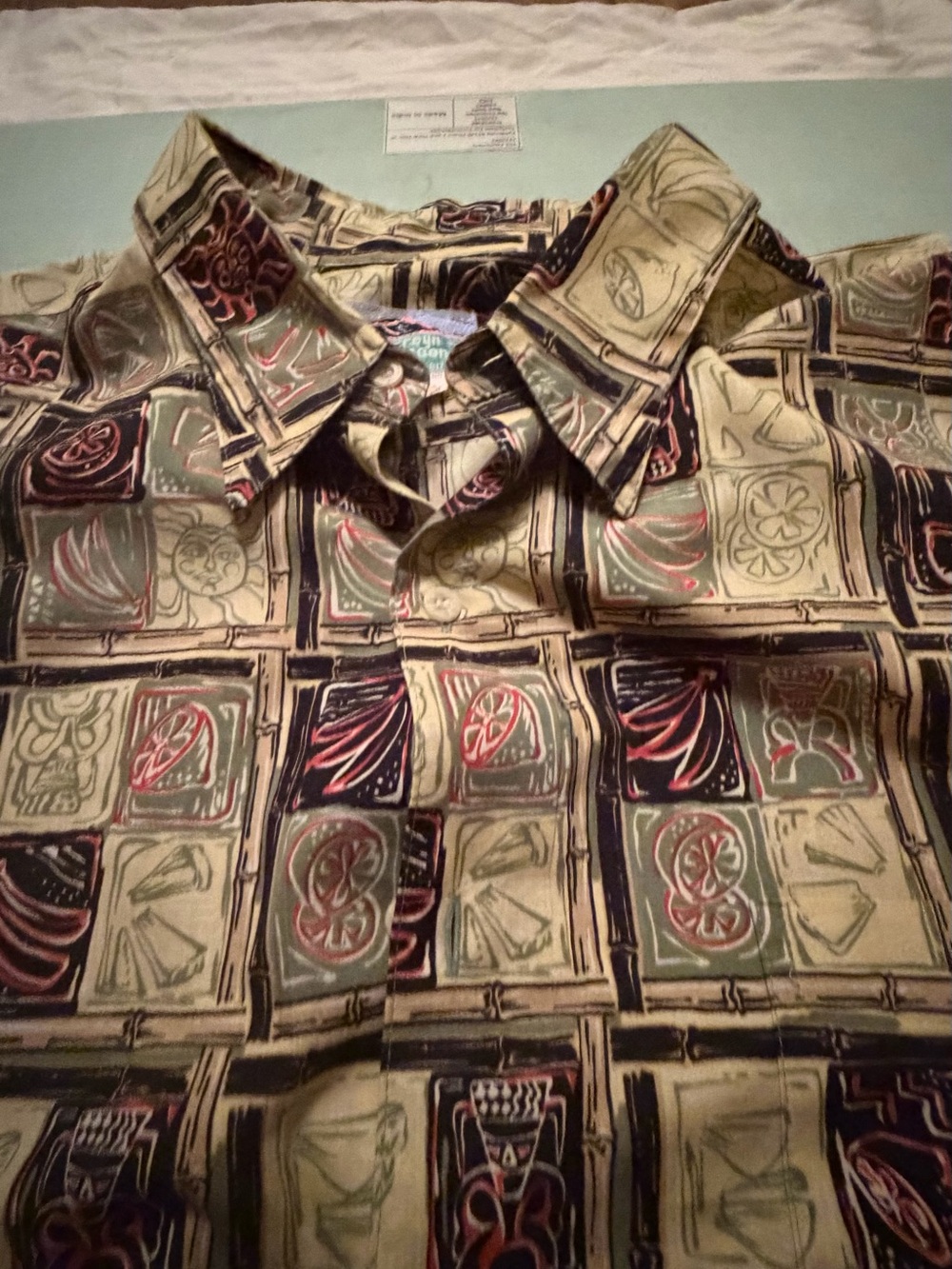 reyn spooner Beige, Green and Black Patterned Hawaiian Button-Down Shirt - Picture 2 of 3